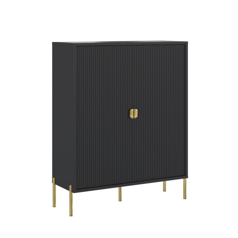 Credenza Nero oro Cassetti 4 Ripiani 104x40x129h cm, Apertura Battente - Wallis
