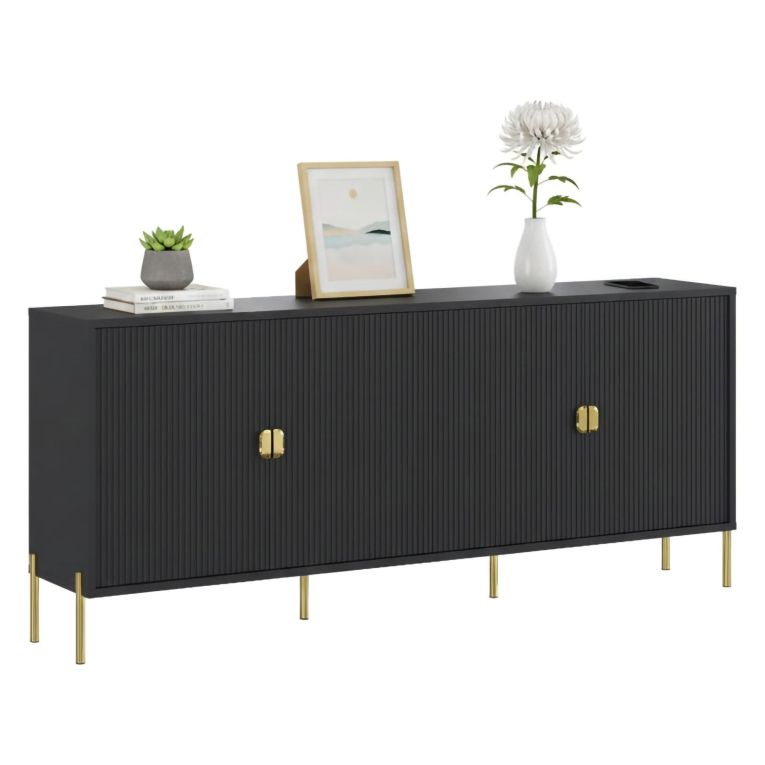 Credenza Nero oro Cassetti 4 Ripiani 203x49x83h cm, Apertura Battente - Viale