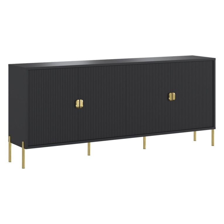 Credenza Nero oro Cassetti 4 Ripiani 203x49x83h cm, Apertura Battente - Viale