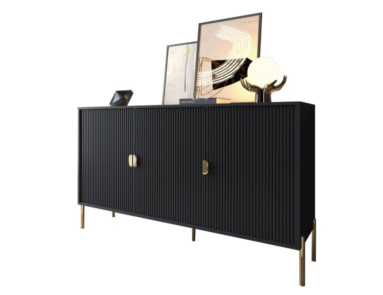Credenza Nero oro Cassetti Ripiani 203x49x83h cm, Apertura Battente - Ostiglia