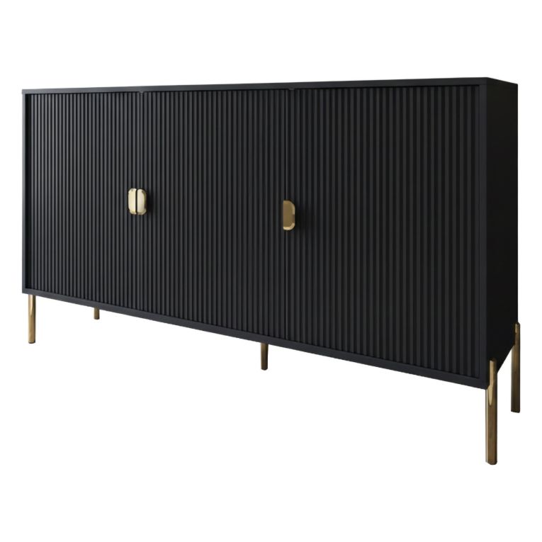 Credenza Nero oro Cassetti Ripiani 203x49x83h cm, Apertura Battente - Ostiglia