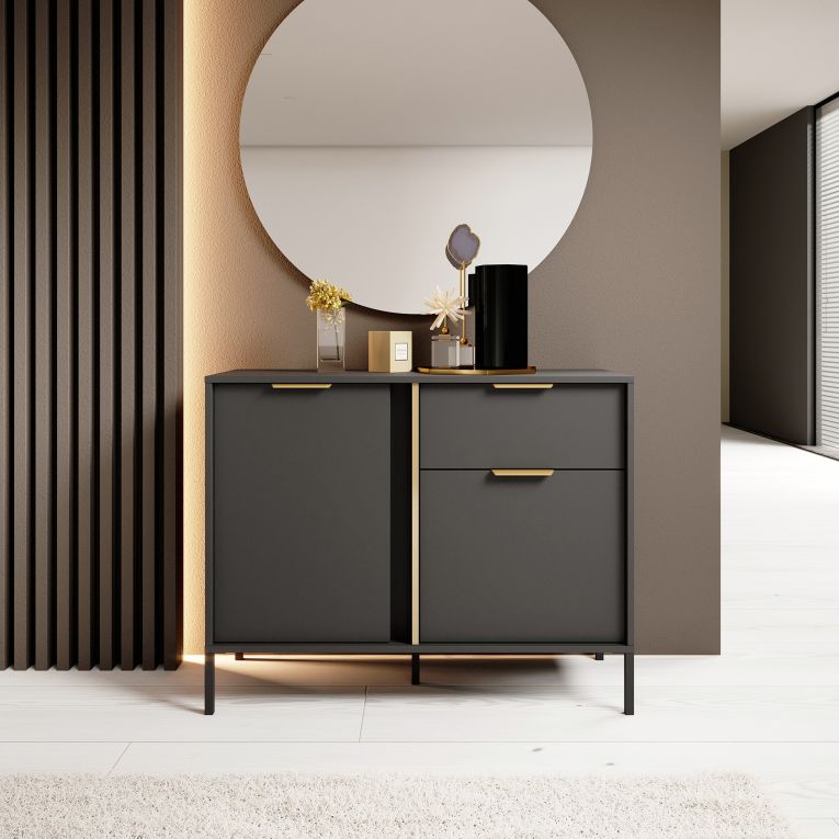 Credenza Nero oro un Cassetto 2 Ripiani 103x40x81h cm, Apertura Battente, Scorrevole - Hame