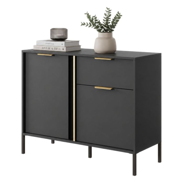 Credenza Nero oro un Cassetto 2 Ripiani 103x40x81h cm, Apertura Battente, Scorrevole - Hame