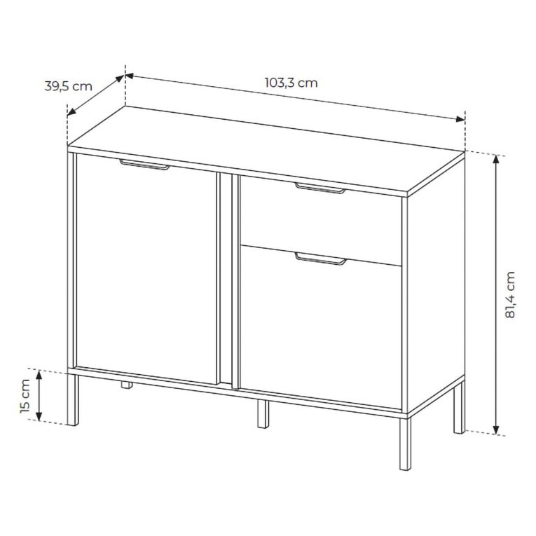Credenza Nero oro un Cassetto 2 Ripiani 103x40x81h cm, Apertura Battente, Scorrevole - Hame