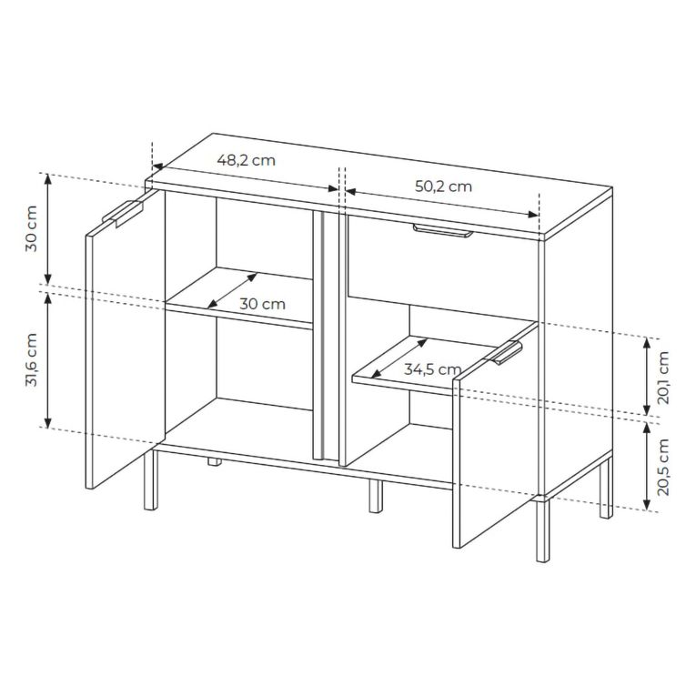 Credenza Nero oro un Cassetto 2 Ripiani 103x40x81h cm, Apertura Battente, Scorrevole - Hame