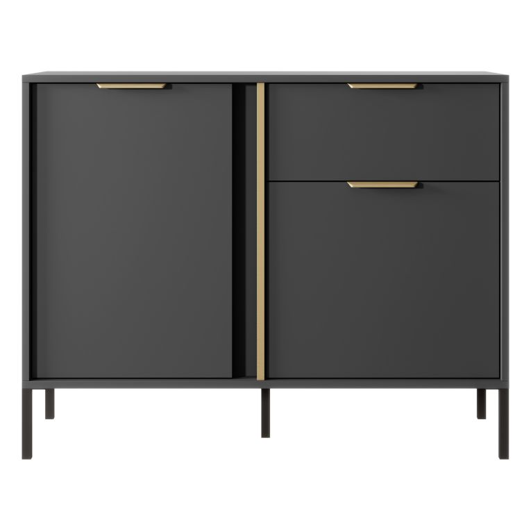 Credenza Nero oro un Cassetto 2 Ripiani 103x40x81h cm, Apertura Battente, Scorrevole - Hame