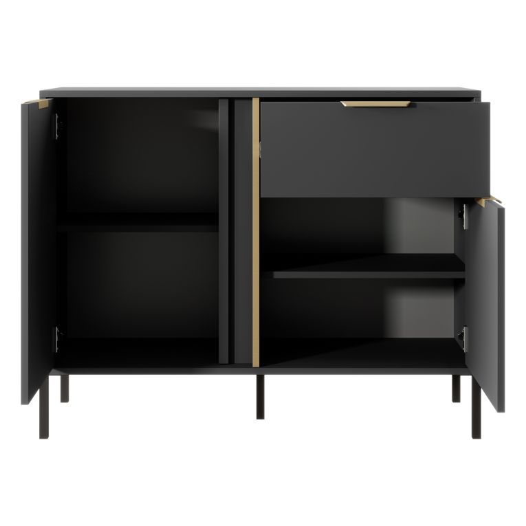 Credenza Nero oro un Cassetto 2 Ripiani 103x40x81h cm, Apertura Battente, Scorrevole - Hame