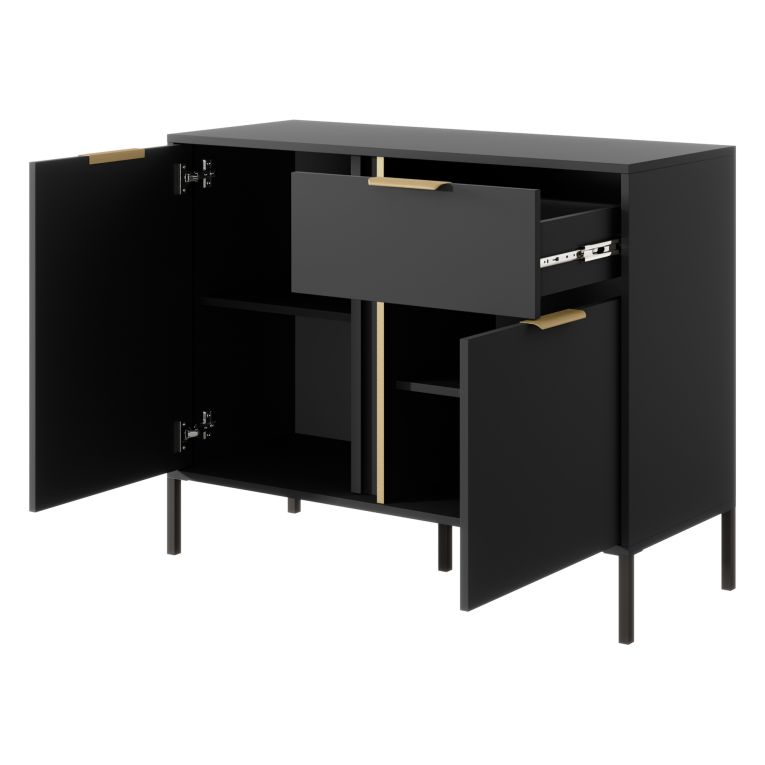 Credenza Nero oro un Cassetto 2 Ripiani 103x40x81h cm, Apertura Battente, Scorrevole - Hame