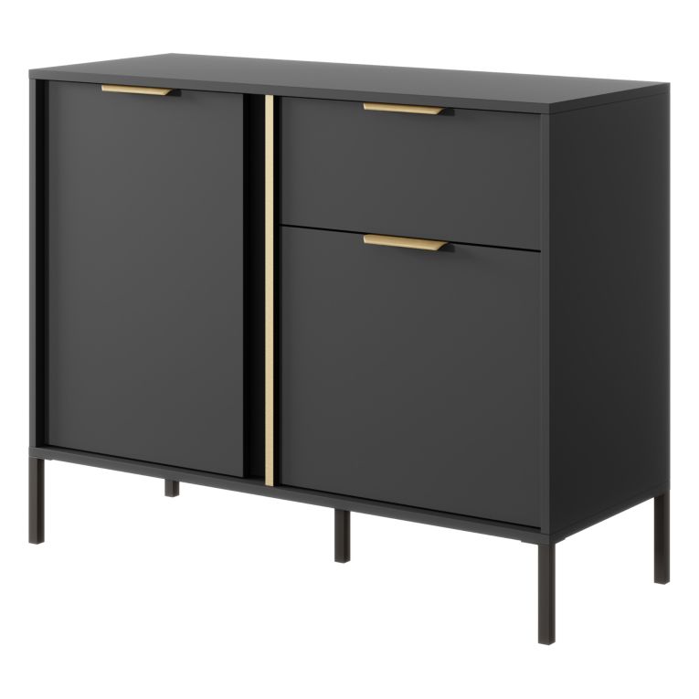 Credenza Nero oro un Cassetto 2 Ripiani 103x40x81h cm, Apertura Battente, Scorrevole - Hame