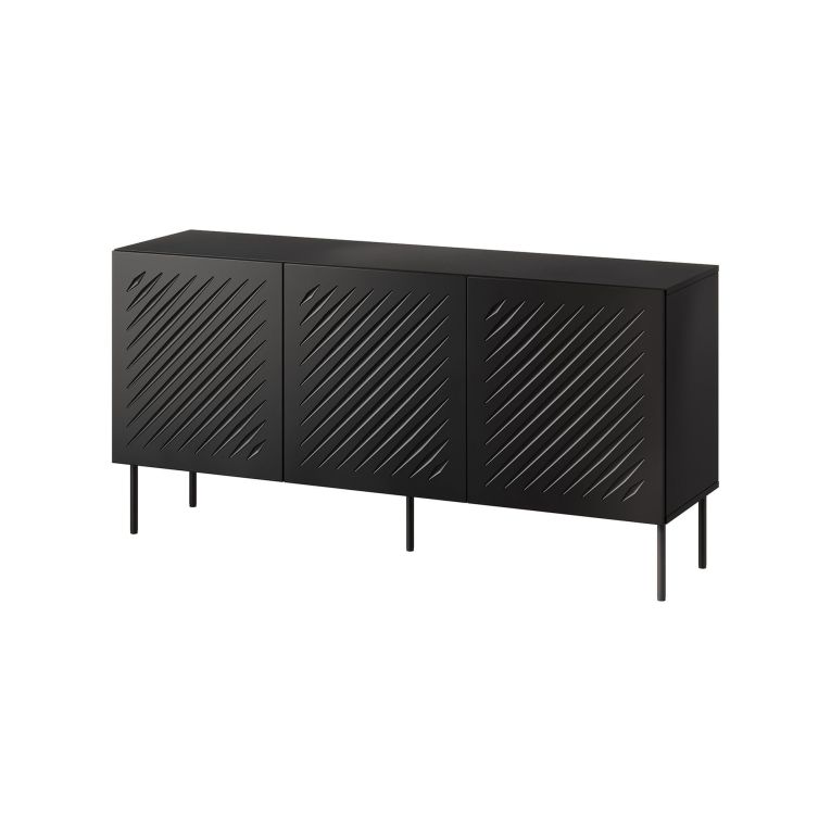 Credenza Nero un Ripiano 3 Vani 150.5x42x75h cm, 3 Ante - Stilo
