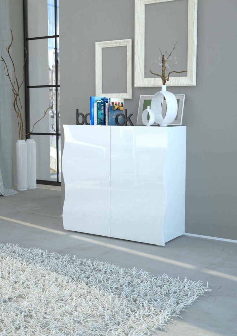 Credenza Nicolò, Madia da cucina a 2 ante, Buffet da soggiorno, 100% Made in Italy, cm 90x40h81, Bianco lucido
