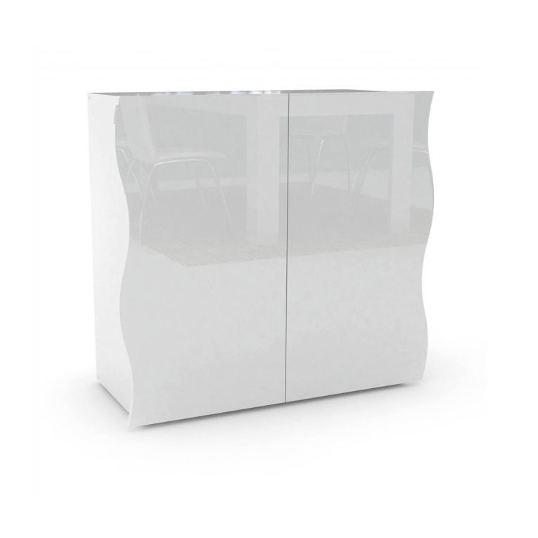 Credenza Nicolò, Madia da cucina a 2 ante, Buffet da soggiorno, 100% Made in Italy, cm 90x40h81, Bianco lucido