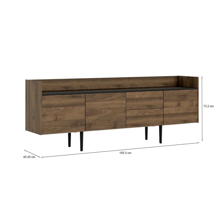 Credenza noce 195x40x73h cm 3 ante e 2 cassetti - Zungoli