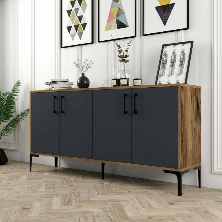 Credenza noce e antracite 160x35x78h cm 4 ante - Soraya