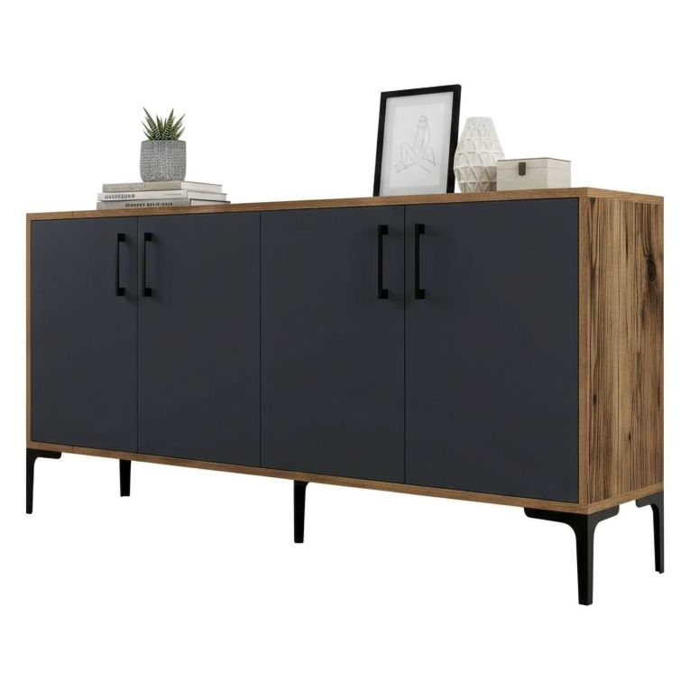 Credenza noce e antracite 160x35x78h cm 4 ante - Soraya