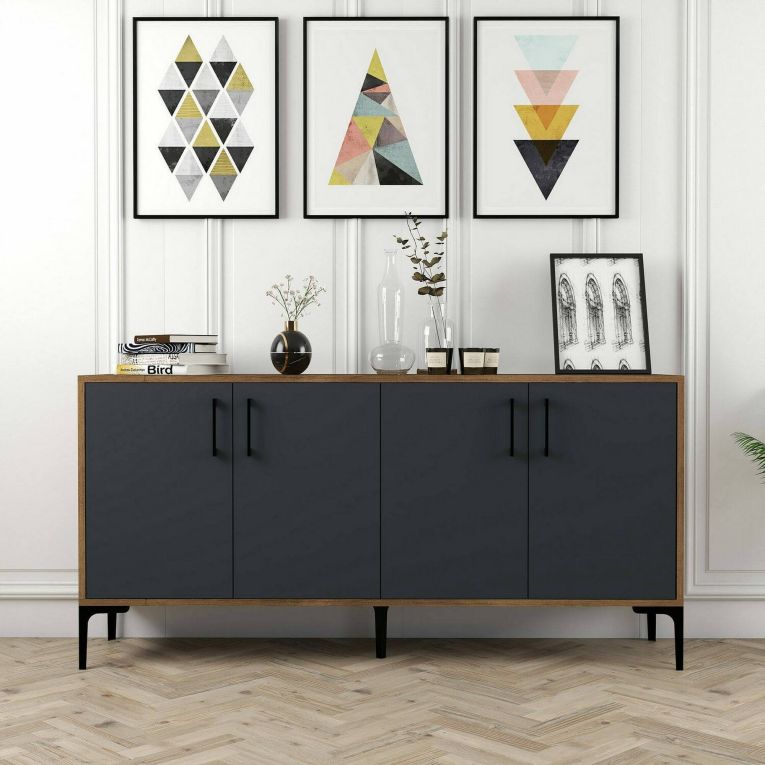 Credenza noce e antracite 160x35x78h cm 4 ante - Soraya