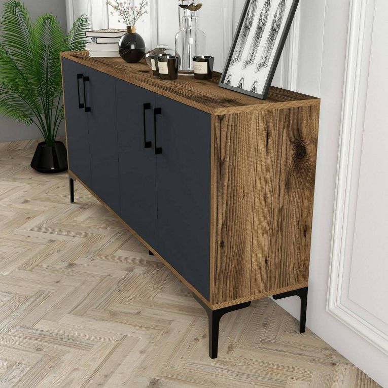 Credenza noce e antracite 160x35x78h cm 4 ante - Soraya