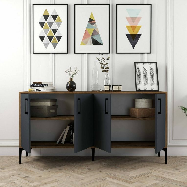 Credenza noce e antracite 160x35x78h cm 4 ante - Soraya