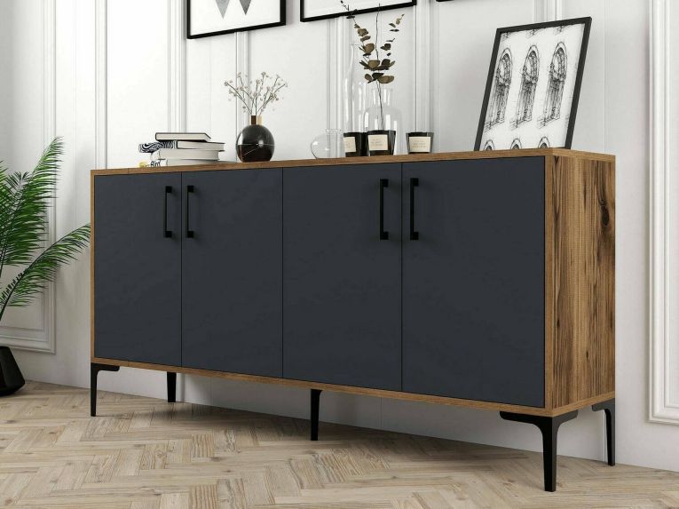 Credenza noce e antracite 160x35x78h cm 4 ante - Soraya