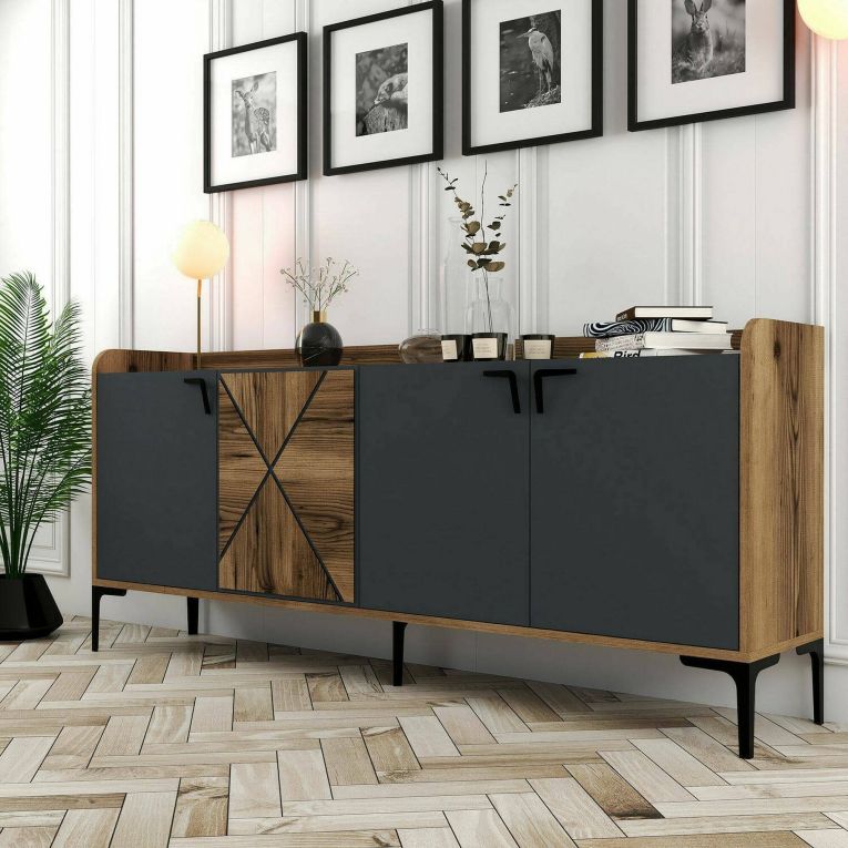 Credenza noce e antracite 180x35x78h cm 3 ante - Also