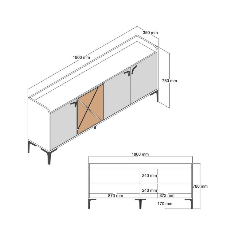 Credenza noce e antracite 180x35x78h cm 3 ante - Also