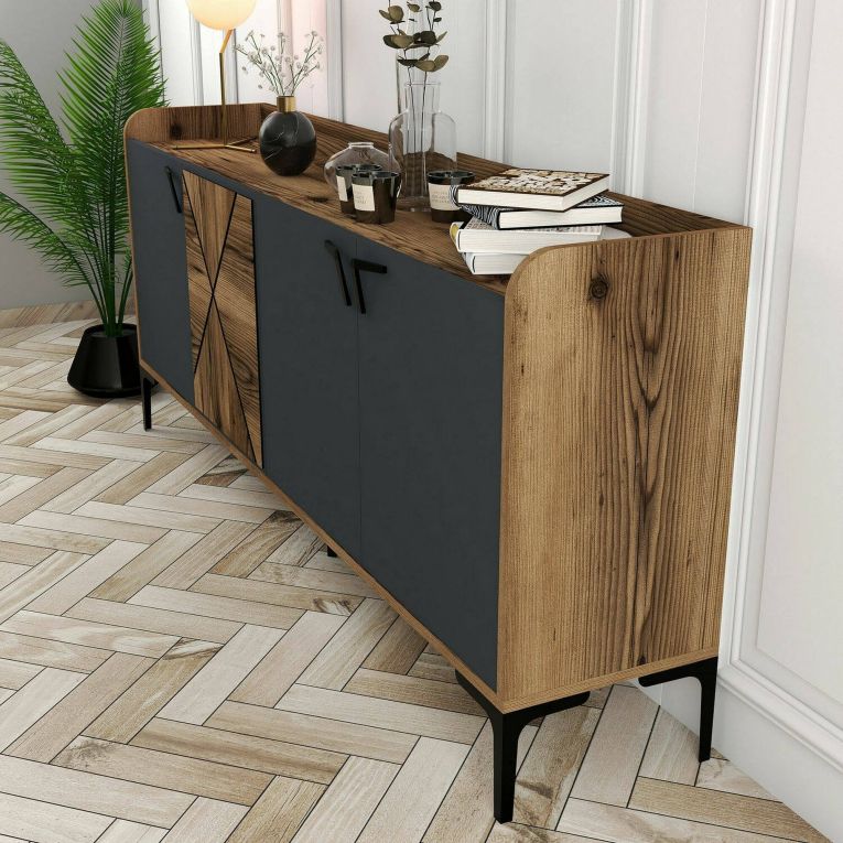 Credenza noce e antracite 180x35x78h cm 3 ante - Also