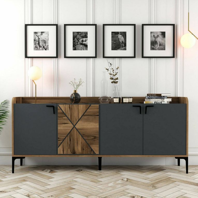 Credenza noce e antracite 180x35x78h cm 3 ante - Also