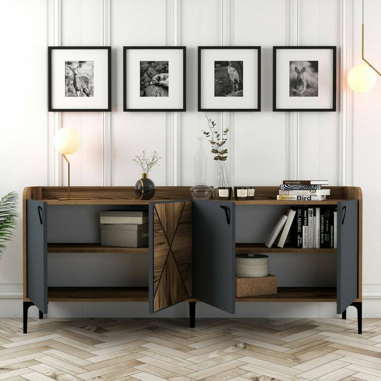 Credenza noce e antracite 180x35x78h cm 3 ante - Also