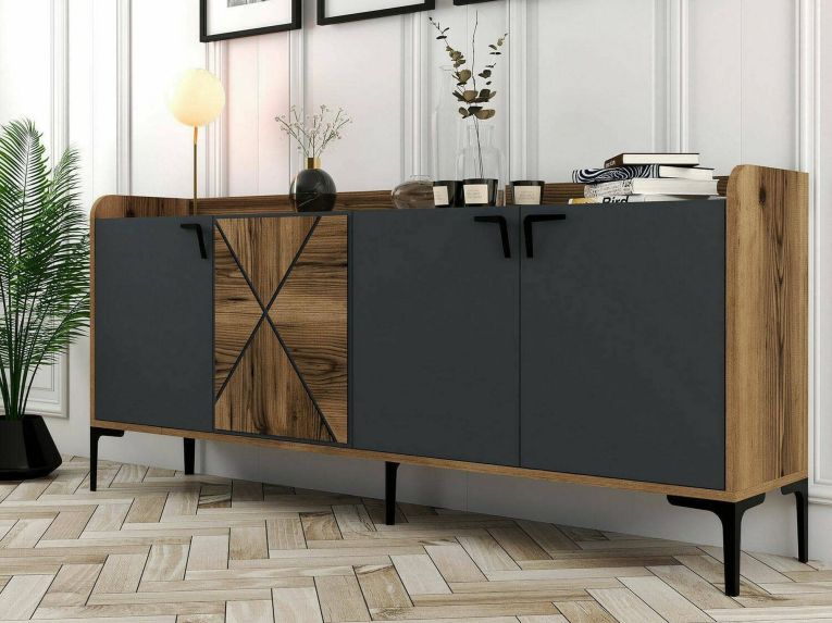 Credenza noce e antracite 180x35x78h cm 3 ante - Also
