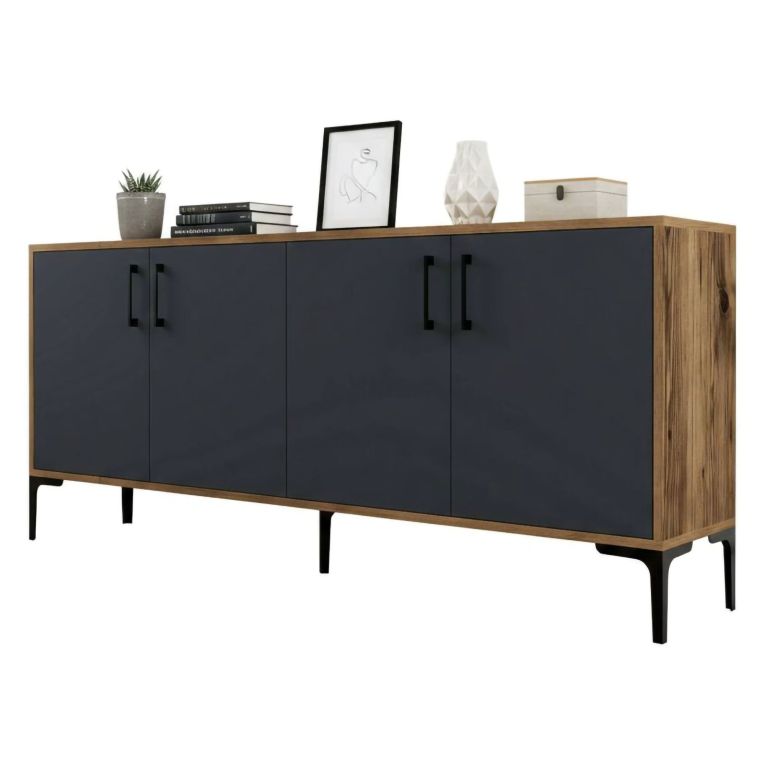Credenza noce e antracite 180x35x78h cm 4 ante - Agape