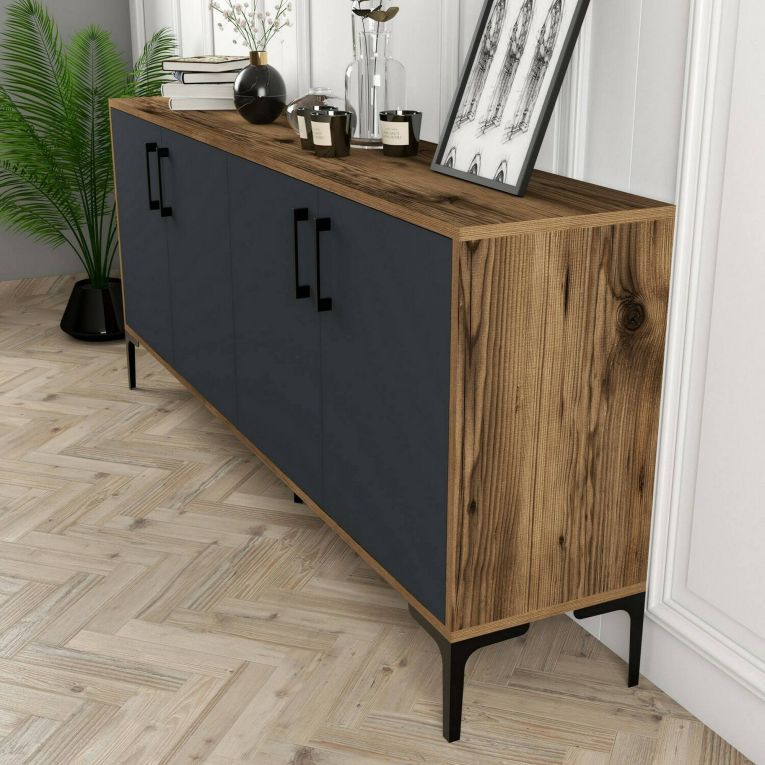 Credenza noce e antracite 180x35x78h cm 4 ante - Agape