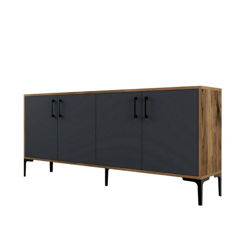 Credenza noce e antracite 180x35x78h cm 4 ante - Agape