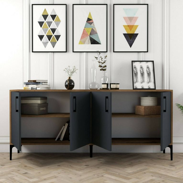 Credenza noce e antracite 180x35x78h cm 4 ante - Agape
