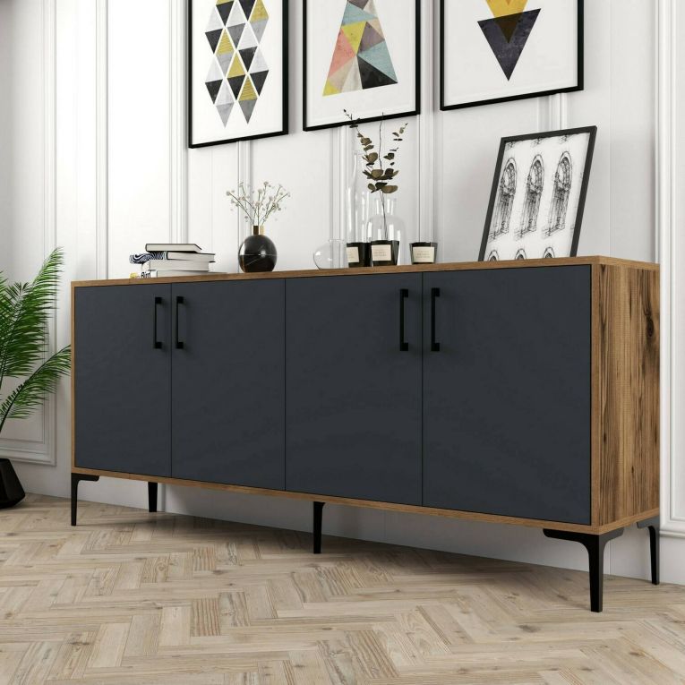 Credenza noce e antracite 180x35x78h cm 4 ante - Agape