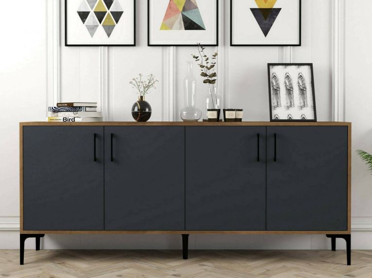 Credenza noce e antracite 180x35x78h cm 4 ante - Agape