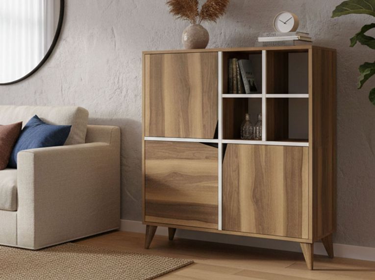Credenza noce e bianca 100x30x115h cm 2 ante - Barasso