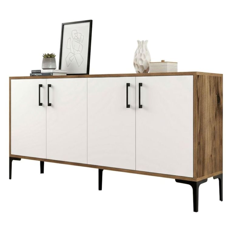 Credenza noce e bianca 160x35x78h cm 4 ante - Soraya