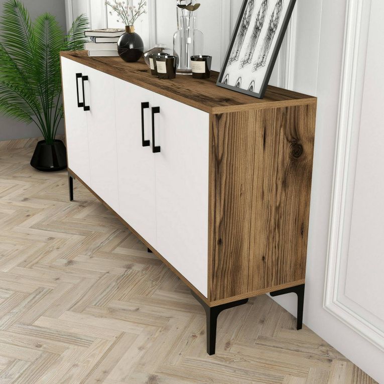 Credenza noce e bianca 160x35x78h cm 4 ante - Soraya