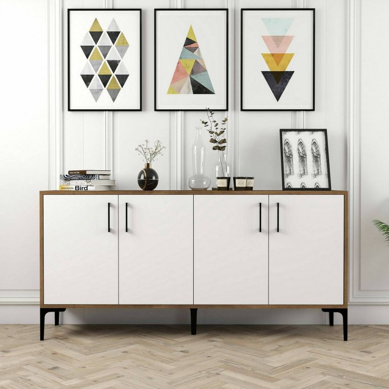 Credenza noce e bianca 160x35x78h cm 4 ante - Soraya