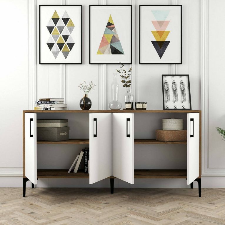 Credenza noce e bianca 160x35x78h cm 4 ante - Soraya