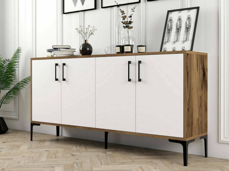 Credenza noce e bianca 160x35x78h cm 4 ante - Soraya