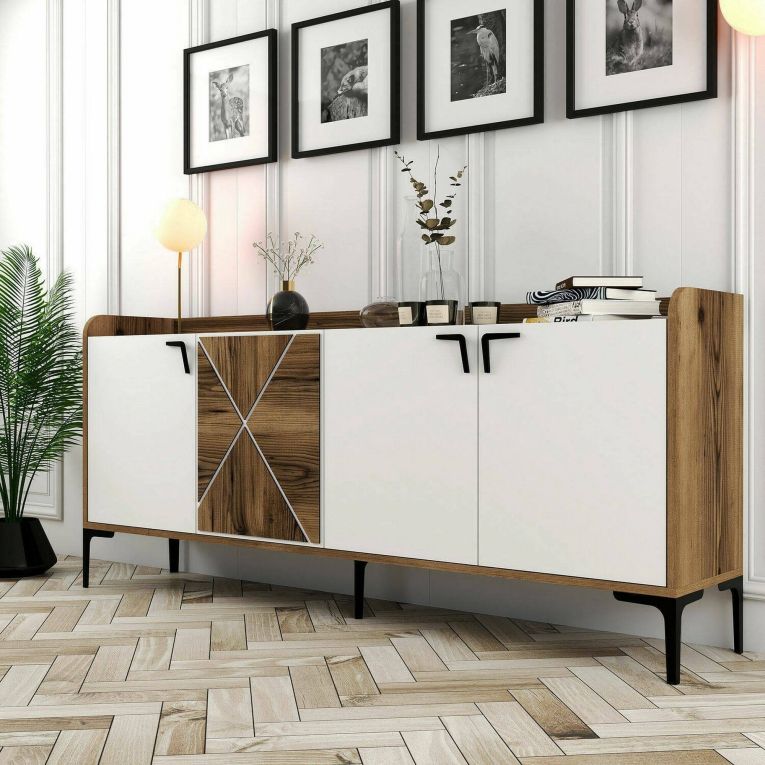 Credenza noce e bianca 180x35x78h cm 3 ante - Also