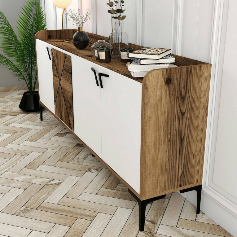Credenza noce e bianca 180x35x78h cm 3 ante - Also