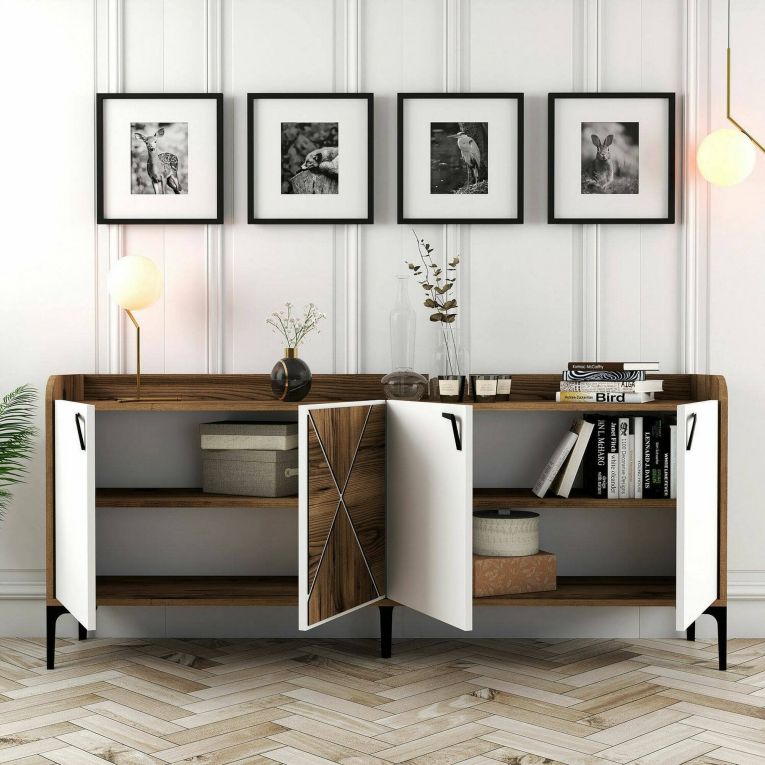 Credenza noce e bianca 180x35x78h cm 3 ante - Also