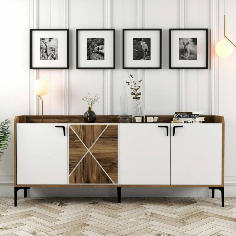 Credenza noce e bianca 180x35x78h cm 3 ante - Also