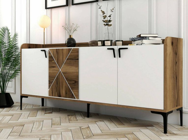 Credenza noce e bianca 180x35x78h cm 3 ante - Also