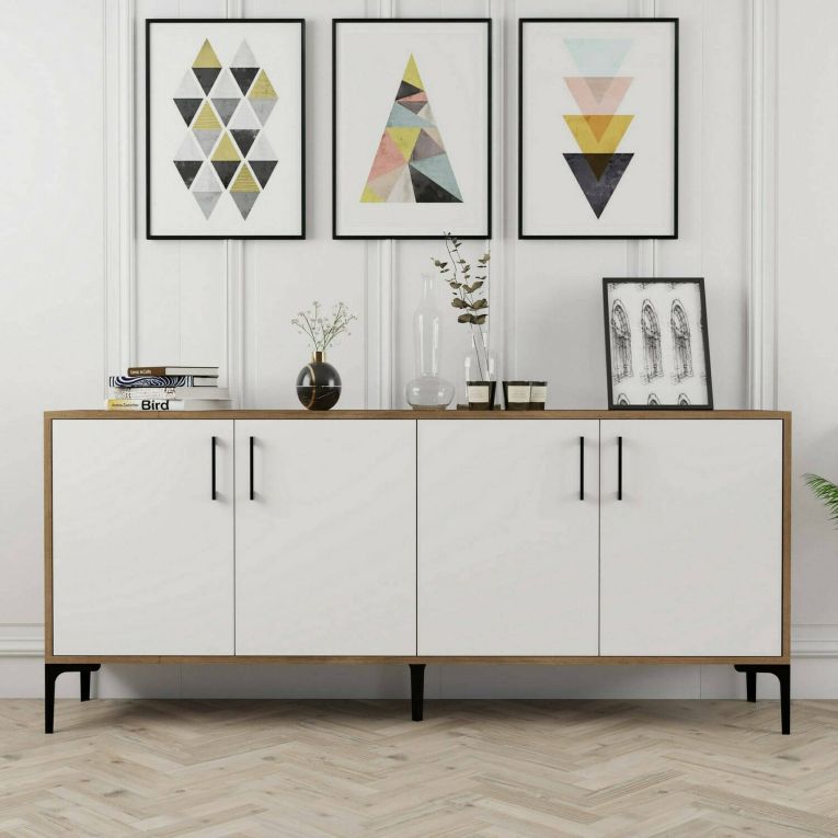 Credenza noce e bianca 180x35x78h cm 4 ante - Agape