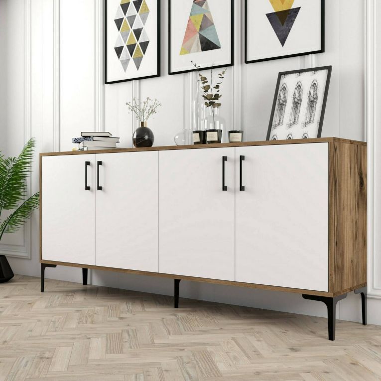 Credenza noce e bianca 180x35x78h cm 4 ante - Agape