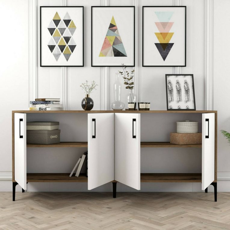 Credenza noce e bianca 180x35x78h cm 4 ante - Agape
