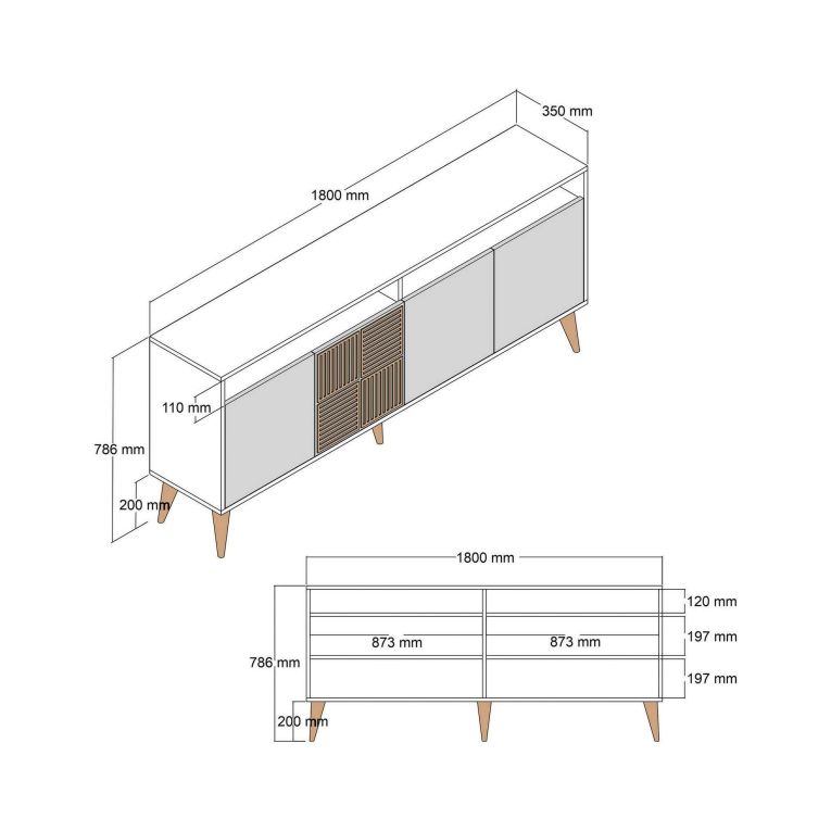 Credenza noce e bianca 180x35x78h cm 4 ante - Jole